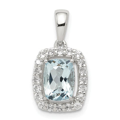 Sterling Silver Rhodium Plated White Topaz & Aquamarine Pendant