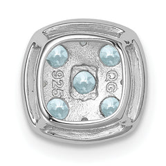 Sterling Silver Rhodium Plated Aquamarine Square Pendant Slide