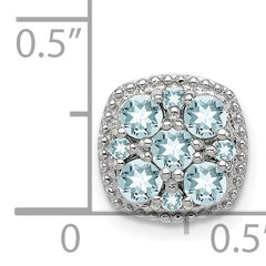 Sterling Silver Rhodium Plated Aquamarine Square Pendant Slide