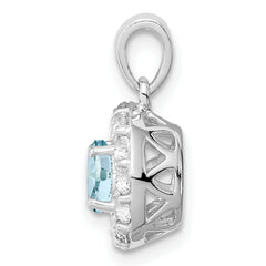 Sterling Silver Rhodium Plated White Topaz & Aquamarine Pendant