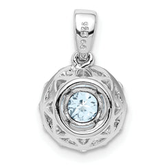 Sterling Silver Rhodium Plated White Topaz & Aquamarine Pendant