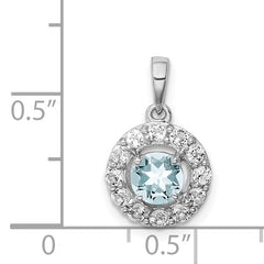 Sterling Silver Rhodium Plated White Topaz & Aquamarine Pendant