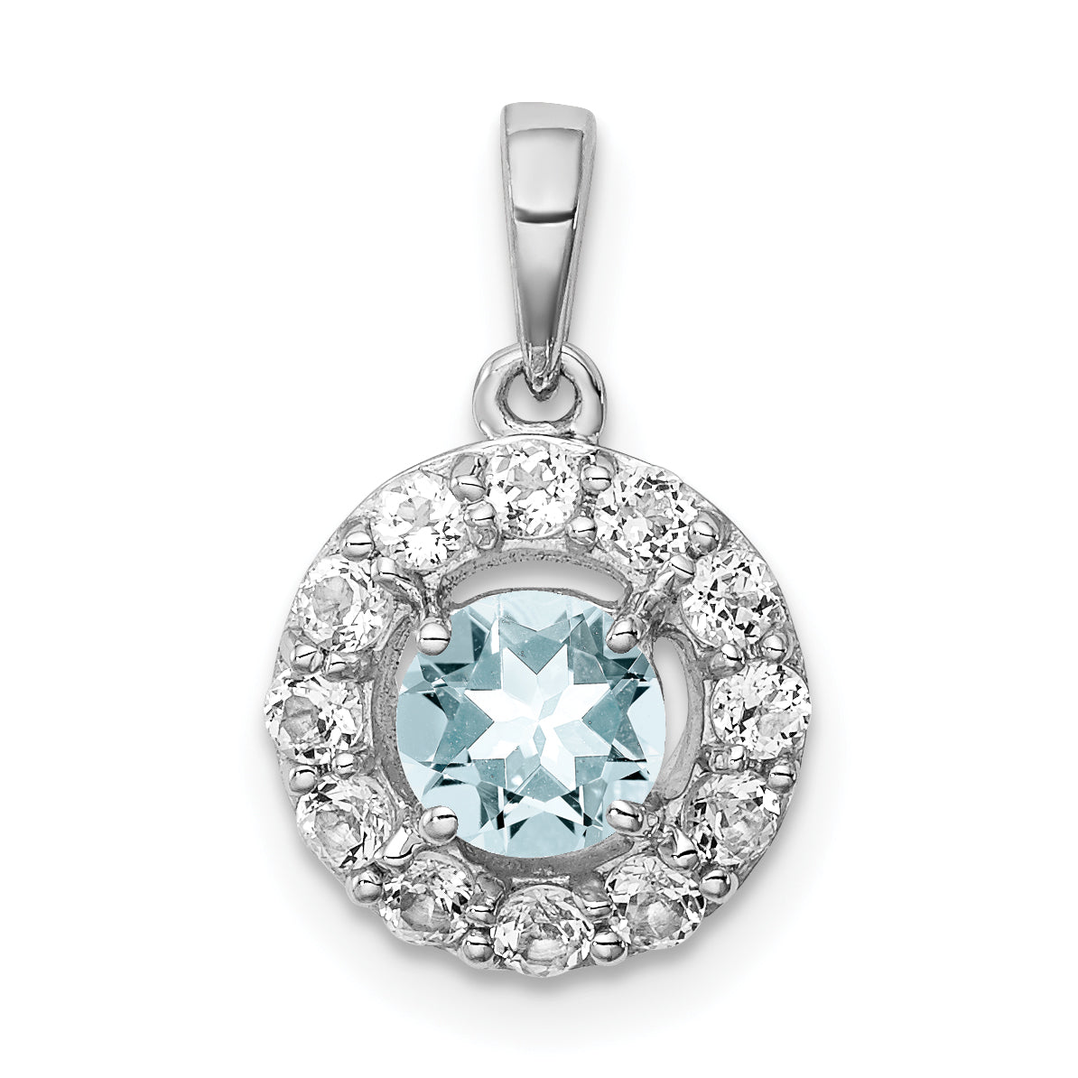 Sterling Silver Rhodium Plated White Topaz & Aquamarine Pendant