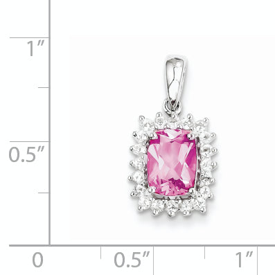 Sterling Silver Rhodium Plated White Topaz & Pink Tourmaline Pendant