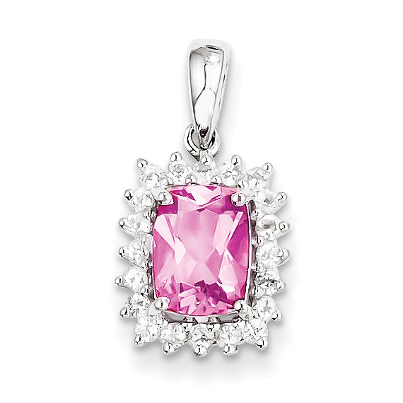 Sterling Silver Rhodium Plated White Topaz & Pink Tourmaline Pendant