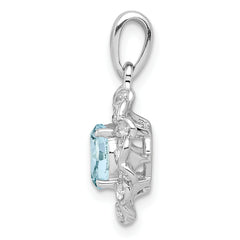 Sterling Silver Rhodium Plated White Topaz Aquamarine Pendant