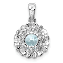 Sterling Silver Rhodium Plated White Topaz Aquamarine Pendant