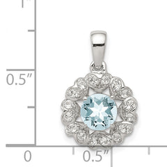 Sterling Silver Rhodium Plated White Topaz Aquamarine Pendant