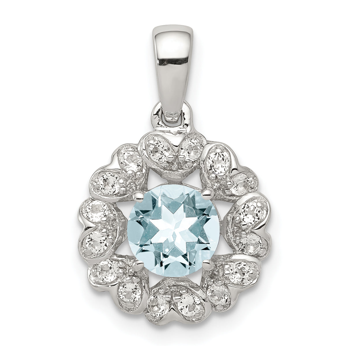 Sterling Silver Rhodium Plated White Topaz Aquamarine Pendant