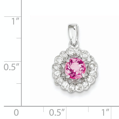 Sterling Silver Rhodium Plated White Topaz & Pink Tourmaline Pendant