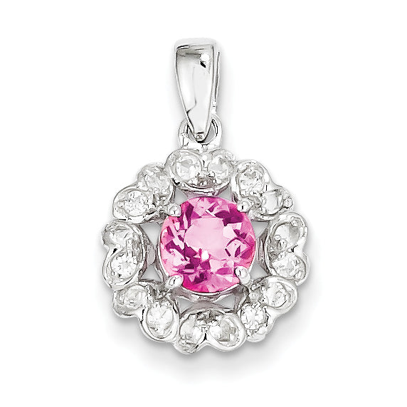 Sterling Silver Rhodium Plated White Topaz & Pink Tourmaline Pendant