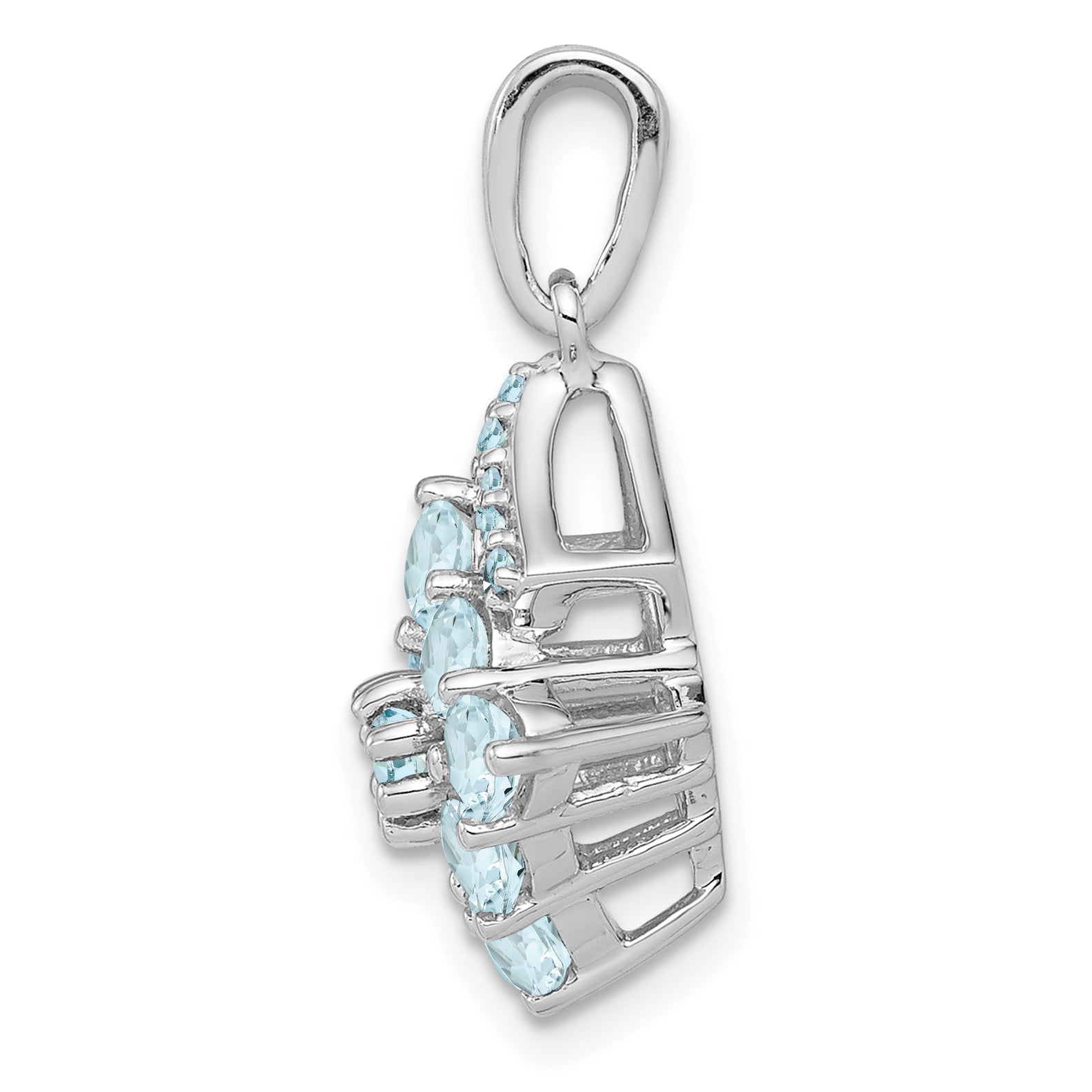 Sterling Silver Rhodium Plated Diamond & Aquamarine Pendant