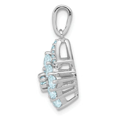 Sterling Silver Rhodium Plated Diamond & Aquamarine Pendant