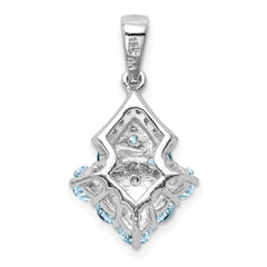 Sterling Silver Rhodium Plated Diamond & Aquamarine Pendant