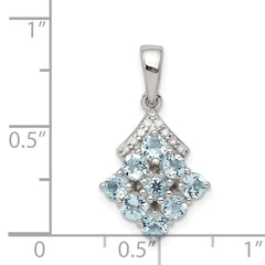 Sterling Silver Rhodium Plated Diamond & Aquamarine Pendant