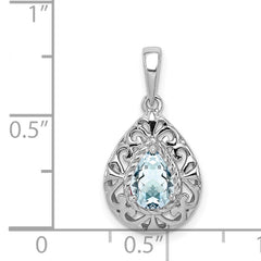 Sterling Silver Rhodium Plated Aquamarine Teardrop Pendant