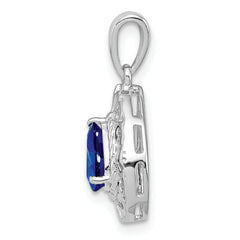 Sterling Silver Rhodium Plated Sapphire Teardrop Pendant