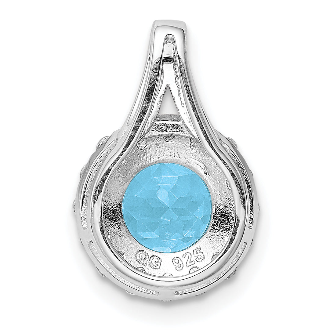 Sterling Silver Rhodium White Topaz & Lght Sw. Blue Topaz Circle Pendant