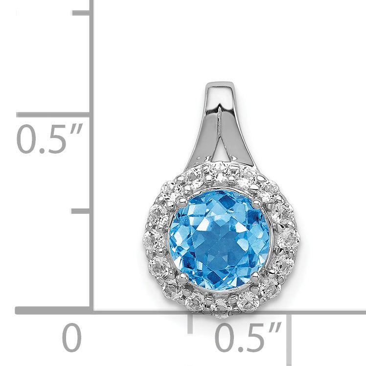 Sterling Silver Rhodium White Topaz & Lght Sw. Blue Topaz Circle Pendant