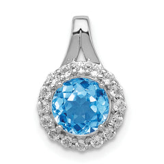 Sterling Silver Rhodium White Topaz & Lght Sw. Blue Topaz Circle Pendant