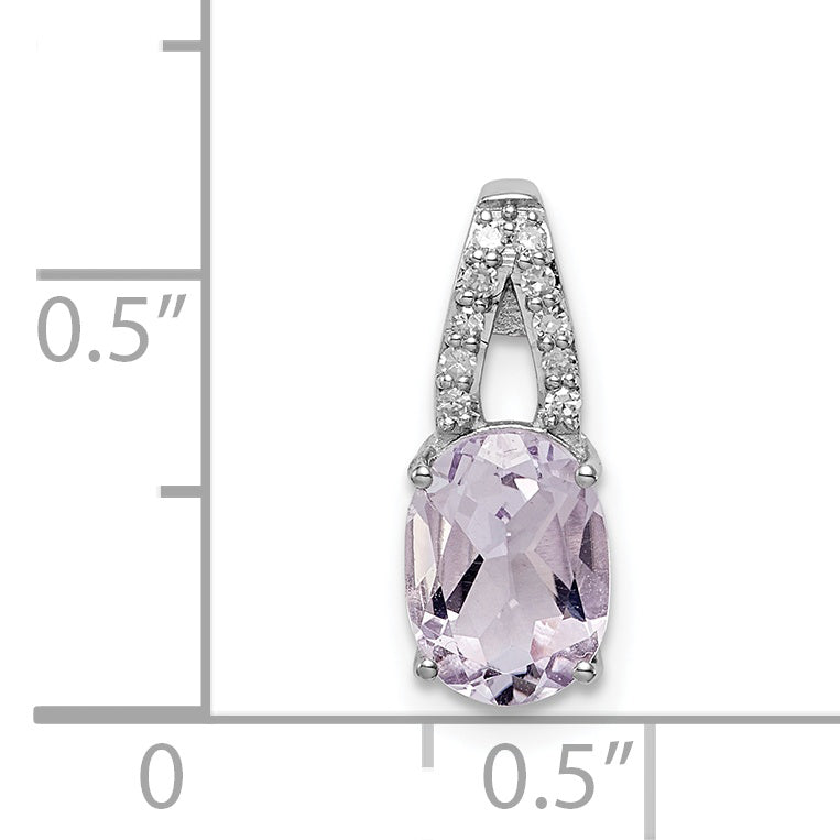 Sterling Silver Rhodium-plated Diamond and Pink Quartz Oval Pendant