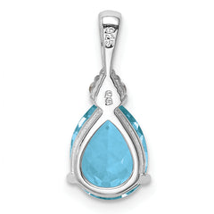 Sterling Silver Rhodium Diamond & Lght Sw. Blue Topaz Teardrop Pendant