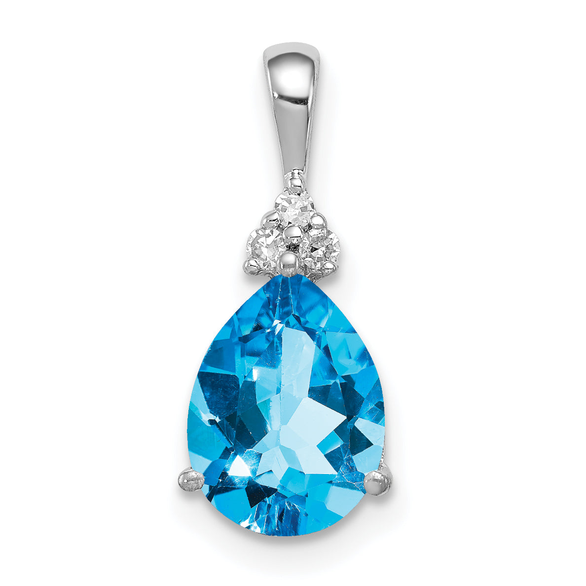 Sterling Silver Rhodium Diamond & Lght Sw. Blue Topaz Teardrop Pendant