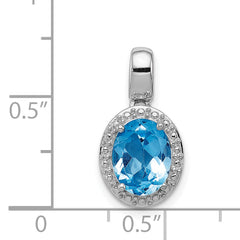 Sterling Silver Rhodium-plated with Light Swiss Blue Topaz Oval Pendant