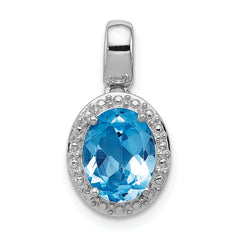 Sterling Silver Rhodium-plated with Light Swiss Blue Topaz Oval Pendant