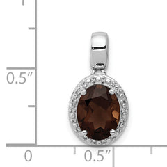 Sterling Silver Rhodium-plated with Smoky Quartz Oval Pendant