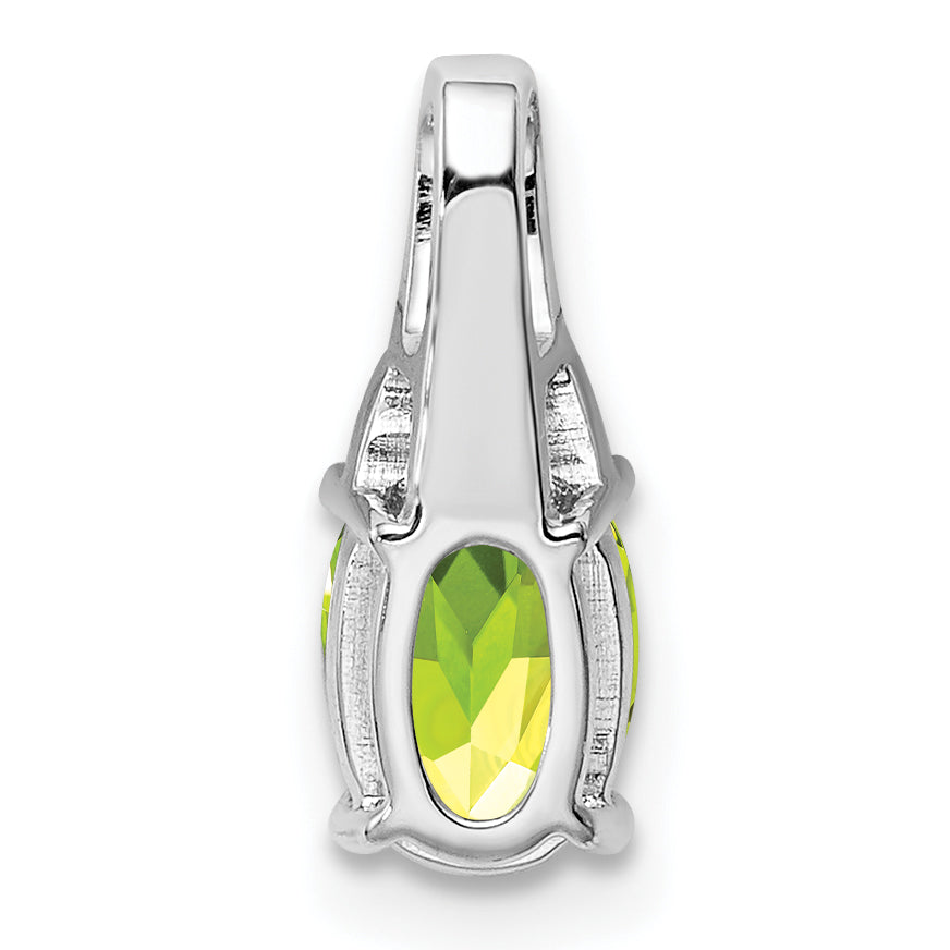 Sterling Silver Rhodium-plated Diamond and Peridot Oval Pendant