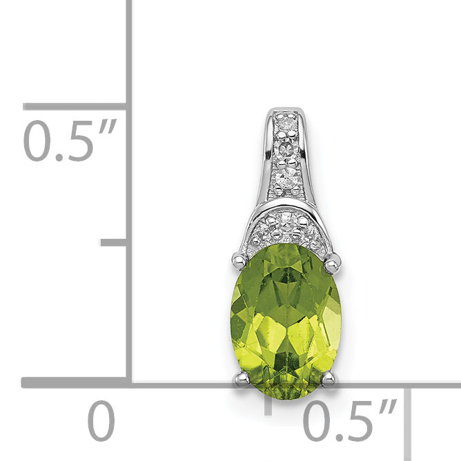 Sterling Silver Rhodium-plated Diamond and Peridot Oval Pendant