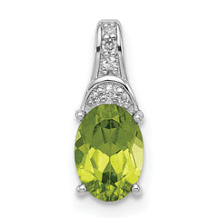 Sterling Silver Rhodium-plated Diamond and Peridot Oval Pendant