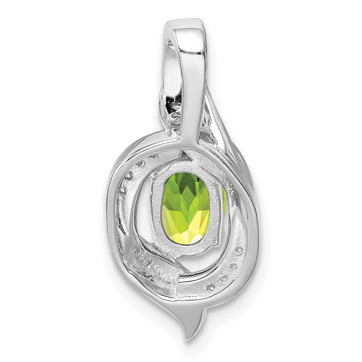 Sterling Silver Rhodium-plated Diamond and Peridot Oval Pendant