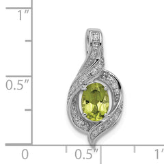 Sterling Silver Rhodium-plated Diamond and Peridot Oval Pendant