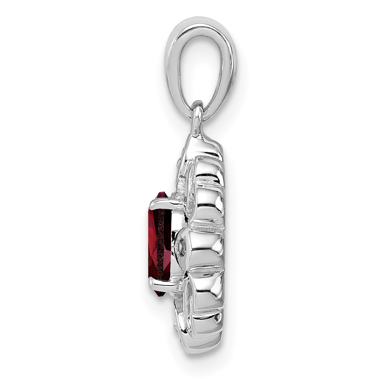 Sterling Silver Rhodium Plated Diamond & Garnet Oval Pendant