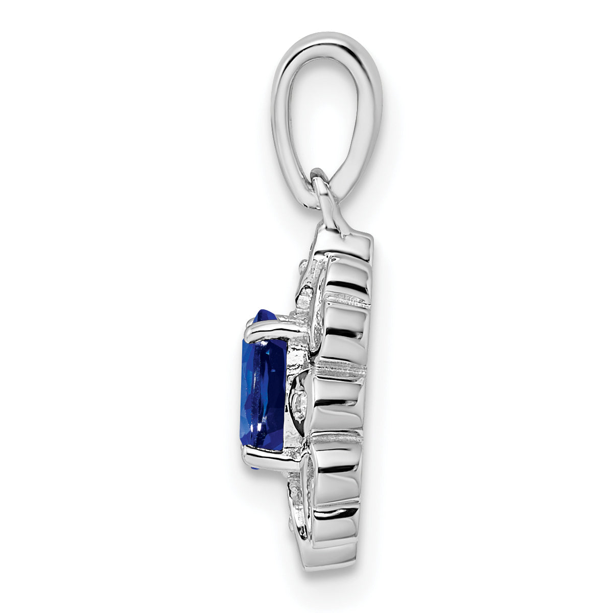 Sterling Silver Rhodium Plated Diamond & Sapphire Oval Pendant