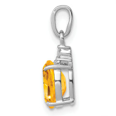 Sterling Silver Rhodium Plated Diamond & Citrine Oval Pendant