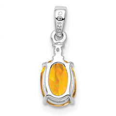 Sterling Silver Rhodium Plated Diamond & Citrine Oval Pendant