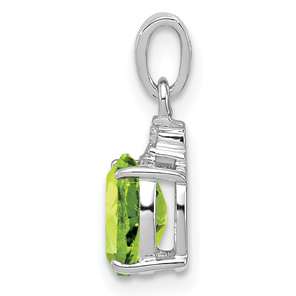 Sterling Silver Rhodium Plated Diamond and Peridot Oval Pendant