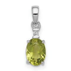 Sterling Silver Rhodium Plated Diamond and Peridot Oval Pendant