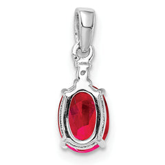 Sterling Silver Rhodium Plated Diamond & Ruby Oval Pendant