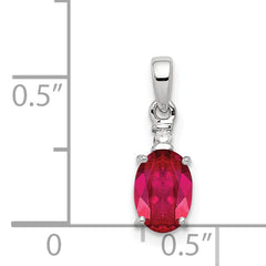 Sterling Silver Rhodium Plated Diamond & Ruby Oval Pendant