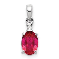 Sterling Silver Rhodium Plated Diamond & Ruby Oval Pendant