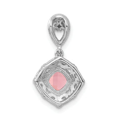 Sterling Silver Rhodium-plated Polished Pink Tourmaline Square Pendant