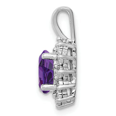 Sterling Silver Rhodium-plated Diamond and Amethyst Pendant