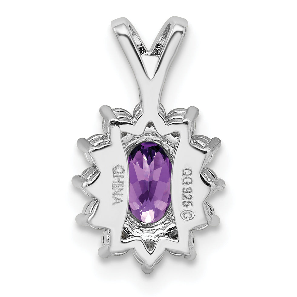 Sterling Silver Rhodium-plated Diamond and Amethyst Pendant