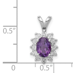 Sterling Silver Rhodium-plated Diamond and Amethyst Pendant