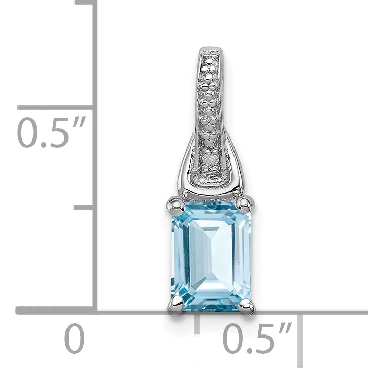 Sterling Silver Rhodium-plated Diamond & Light Blue Topaz Pendant