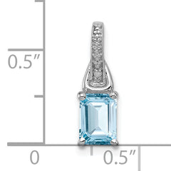 Sterling Silver Rhodium-plated Diamond & Light Blue Topaz Pendant